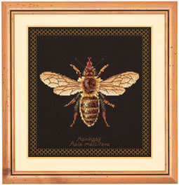 Thea Gouverneur - Borduurpakket met telpatroon - 3017.05 - Voorgesorteerde DMC Garens - Honingbij - Zwart Aida - 17 cm x 18 cm - DIY Kit