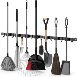 Volcan Bezemhouder VC523 - Bezem Ophangsysteem - 7 Houders 8 Haken - RVS Zwart