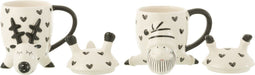 J-Line Hert Kerstman Dolomiet mok - porselein - wit/zwart - 2 stuks - woonaccessoires