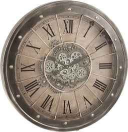 J-Line klok Radars Romeinse Cijfers - metaal/glas - grijs - Ø 80 cm