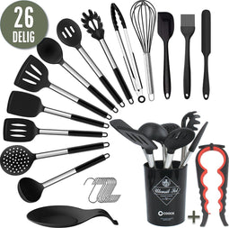COOCK Keukengerei Set XL - 26 delig - Hittebestendig BPA-Vrij - Zwart (26 stuks)