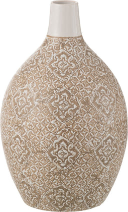 J-Line vaas Wabi Rond - porselein - beige/wit - 33 cm hoog