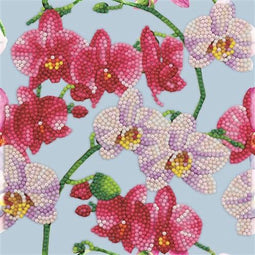 Diamondpainting Crystal Art Kaart watercolor Orchids 18x18cm