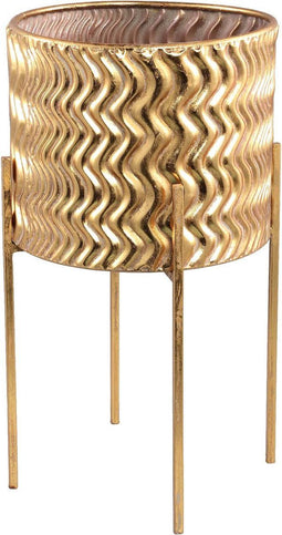 PTMD Tyno Bloempot Op Pootjes - H55 x Ø31 cm - Metaal - Goud