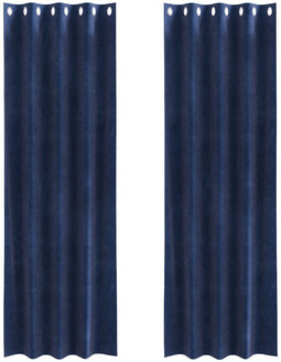 vidaXL - Zwartouts - Gordijnen - met - Oogjes - 2 - stuks - Donkerblauwe - Velvet