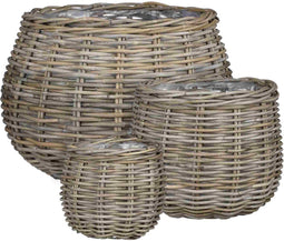 Mica Decorations Mand Marcia - 58x58x43 cm - Rotan - Grijs - Set van 3