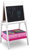 Delta Children TE87600GN-130 Houten Dubbelzijdig Krijtbord/Whiteboard met Papierrol - Wit/Roze - Inclusief Opbergmanden - Geschikt voor Kinderen vanaf 2 Jaar