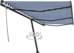 vidaXL - Luifel - vrijstaand - handmatig - uittrekbaar - 600x300 - cm - blauw - en - wit
