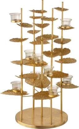 J-Line theelichthouder bloem - aluminium/glas - goud