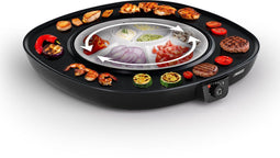 Princess Table Chef Pirouette - Gourmetstel Ø45cm - 1100W - 8 Personen - PFAS-Vrij - Regelbare thermostaat - Zwart