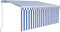 vidaXL - Luifel - handmatig - uittrekbaar - rolgordijn - LED - 3,5x2,5 - m - blauw - wit