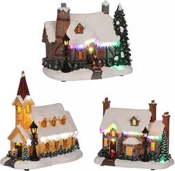 Winter house 3 assorted battery operated 27 pieces PDQ - De prijs geldt voor 1 huis - kerstdorp