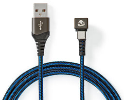 Nedis GCTB60600BK20 - USB A naar USB type-C kabel - 180° draaibare aansluiting - Blauw Zwart