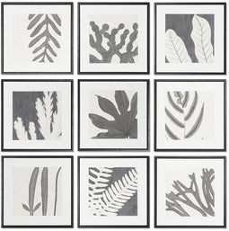Schilderij DKD Home Decor 40 x 4 x 40 cm Blad van een plant Stads (9 Stuks)