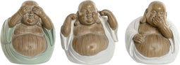 Decoratieve figuren Home ESPRIT Wit Groen Boeddha Orientaals 10 x 9 x 10,5 cm (3 Stuks)