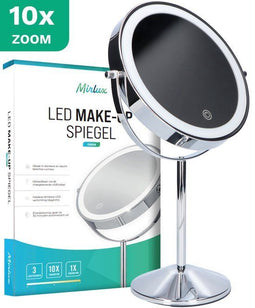 Mirlux Make Up Spiegel - LED Verlichting - 10x Vergroting - 3 Lichtstanden - Oplaadbaar - Chroom