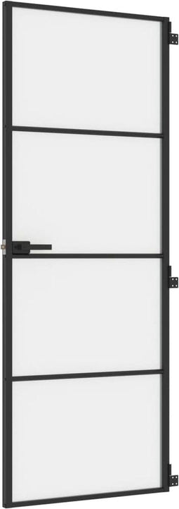 vidaXL - Binnendeur - smal - 76x201,5 - cm - gehard - glas - en - aluminium - zwart