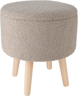 H&S Collection Opbergkruk - hout - teddy stof - taupe - D35 x H40 cm - opbergpoef