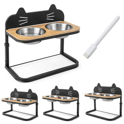 Coast Verhoogd Voederstation voor Katten & Honden – 43 x 22 x 33-38,5 cm – Zwart & Natuur – In Hoogt