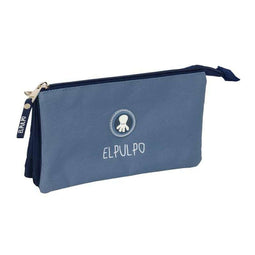 El Pulpo - Pennenetui met 3 vakken - Polyester 600D - Blauw Marineblauw 22 x 12 x 3 cm