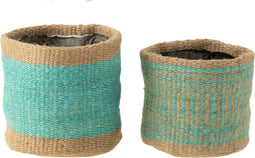 J-Line mand Rond + Band - jute - naturel/azuur - XS/S - 2 stuks