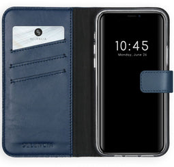 Selencia iPhone 12 Pro Max - Echt Lederen Bookcase - 3 Pashouders - Blauw