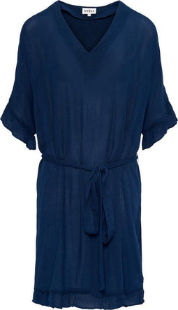 Cyell - Solid Wavy Tuniek - V-hals korte mouwen ruches strikkoord - Petrol