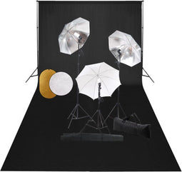 vidaXL - Fotostudioset - met - lampen, - paraplu's, - achtergrond - en - reflector