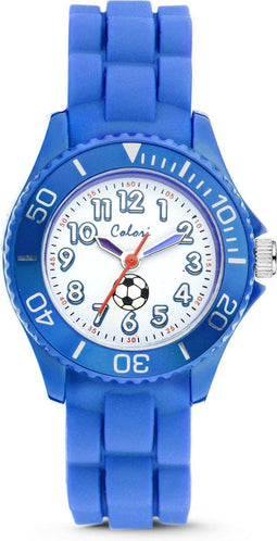 Colori Kidz CLK011 - Kinderhorloge - Voetbal - Blauw - Ø 30 mm