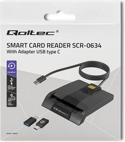 Qoltec Intelligent Smart ID chipkaartlezer SCR-0634 | USB-type C.
