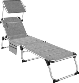 tectake® Ligbed Lorella - Ligstoel met zonneluifel - Inklapbaar - Grijs