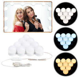 Juskys LED-lichtsnoer voor kaptafel – 10 dimbare lampen met USB-aansluiting – Zelfklevende