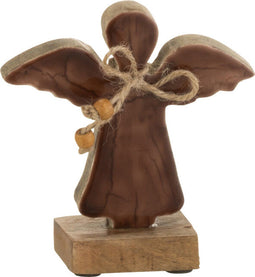 J-Line decoratie Engel Op Voet Vernist - hout - bruin - small