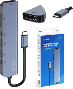 Savio AK-82 - USB Type-C Hub - 7 poorten 5000 Mbit/s 4K Ultra HD 30 Hz - Zwart