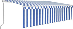 vidaXL - Luifel - handmatig - uittrekbaar - met - rolgordijn - 5x3 - m - blauw - en - wit