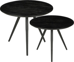Mica Decorations Jailey - Bijzettafel - Set van 2 - H49 x Ø50 cm - Gerecycled Hout - Zwart (2 stuks)