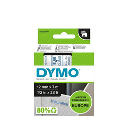 DYMO originele D1 labels | Blauwe Tekst op Doorzichtig Label | 12 mm x 7 m | zelfklevende etiketten voor de LabelManager labelprinter | gemaakt in Europa
