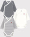 Petit Bateau - Trio babyrompertjes - Lange mouwen - Wit/Blauw + Blauw/Wit + Wit