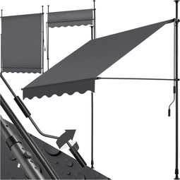 tectake® Klemluifel - Balkonluifel met handzwengel - UV-bestendig - Waterafstotend - Breedte 150 cm - Antraciet