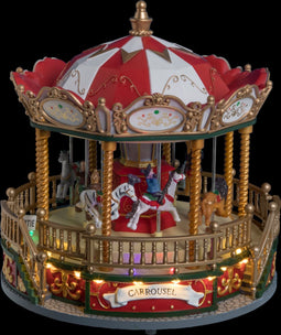 Kerstdorp - Kersthuisje met verlichting - Kermis - Carrousel - Draaimolen - Rad - LED - Beweging - Muziek