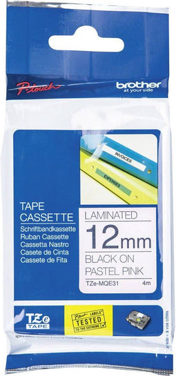 Labeltape pastel Brother TZe, TZ TZe-MQE31 Tapekleur: Pastelroze Tekstkleur:Zwart 12 mm 4 m