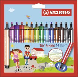 STABILO Trio Scribbi - Viltstift - Ergonomische grip met onverwoestbare meeverende punt - 14 kleuren (14 stuks)