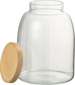J-Line voorraadpot Tom - glas/bamboe - transparant/naturel - medium