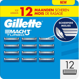 Gillette Mach3 Turbo - Scheermesjes voor Mannen - 3 mesjes met Lubrastrip - (12 stuks)