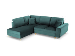 Micadoni Velvet Left Corner Sofa With Bed Function And Box "Moghan" 5 Seats