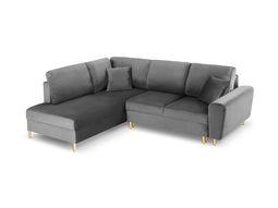 Micadoni Velvet Left Corner Sofa With Bed Function And Box "Moghan" 5 Seats
