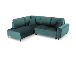Micadoni Velvet Left Corner Sofa With Bed Function And Box "Moghan" 5 Seats