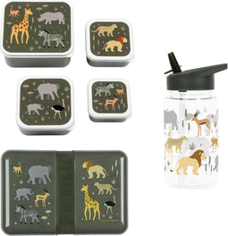 A Little Lovely Company Back to school set - Drinkfles / 4 Snackdozen / Lunchbox - Savanne