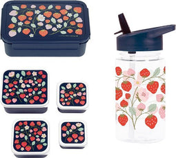 A Little Lovely Company Back to school set - Drinkfles / 4 Snackdozen / Lunchbox - Aardbeien