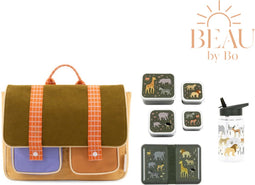 A Little Lovely Company Back to school set - Drinkfles / 4 Snackdozen / Lunchbox - Savanne